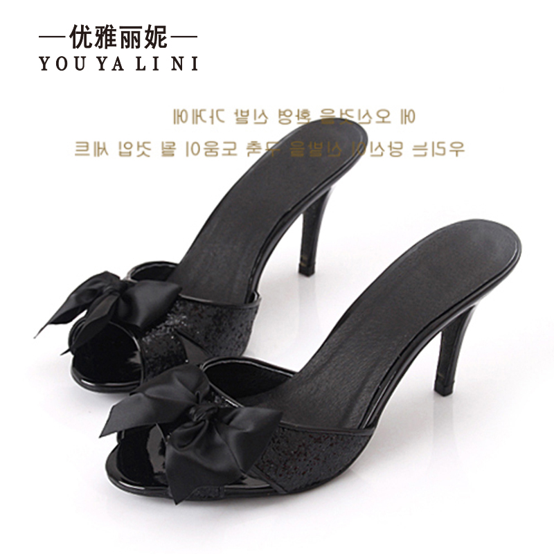 优雅丽妮2022春季新款高跟女凉鞋纯色蝴蝶结小码29-40大号41-45码