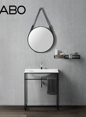 观博GABO 极简钢架浴室柜组合小户型卫生间洗手盆浴镜套装 50601