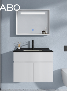 QC观博GABO 岩板浴室柜组合小户型卫生间洗漱台实木柜盆挂墙式G60