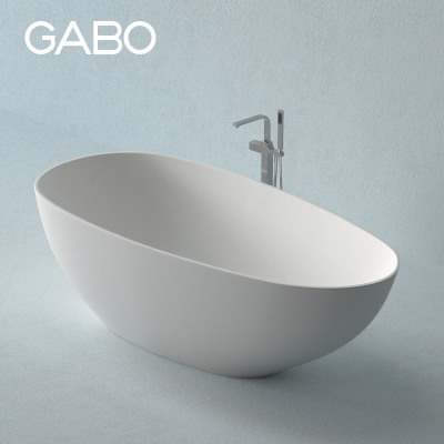 观博GABO 家用独立式浴缸高分子人造石浴盆小户型K8631+浴缸龙头