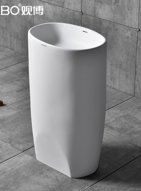 QC观博GABO人造石洗手盆落地立柱式一体洗脸艺术面盆小户型10207