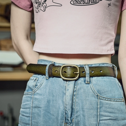 Ретро бронзовый ремень, универсальные штаны ручной работы, из натуральной кожи, простой и элегантный дизайн