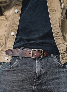 皮薯薯百搭美式复古手工头层真皮腰带商务休闲皮带真皮男士皮裤带