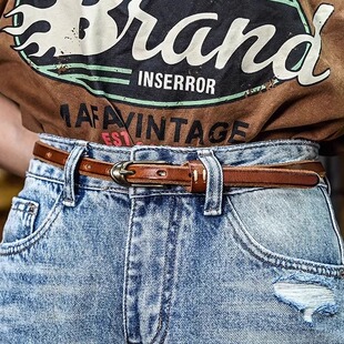 皮薯薯复古细腰带女牛皮简约百搭休闲粗狂做旧真皮时尚 饰小皮带 装