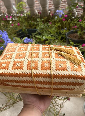 2026新款竹编包装有花纹编织竹篮有格调喜庆中秋节茶叶月饼礼品盒