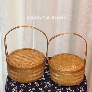 手工竹编喜庆提篮收纳筐鸡蛋手提篮新年节日礼篮特产竹篮子包装