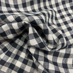 亚麻新款经典时尚黑白格子色织透气麻面料衬衫连衣裙裤设计师布料