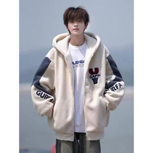 羊羔绒外套男冬季加厚青少年冬装棉衣男士加绒棉服男款羊羔毛棉袄