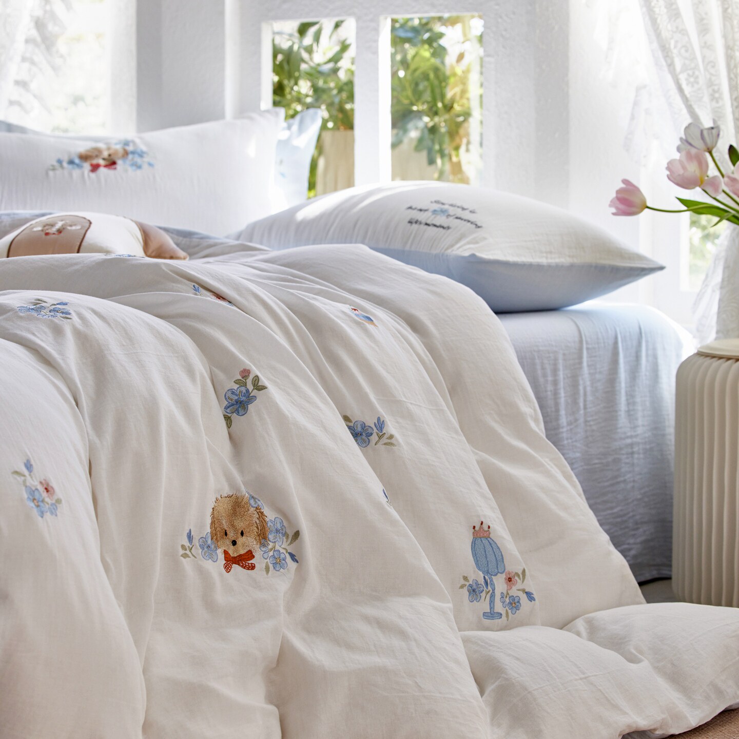 超柔软卡通风A类双层纱全棉四件套纯棉裸睡儿童被套1.5米1.8m床品