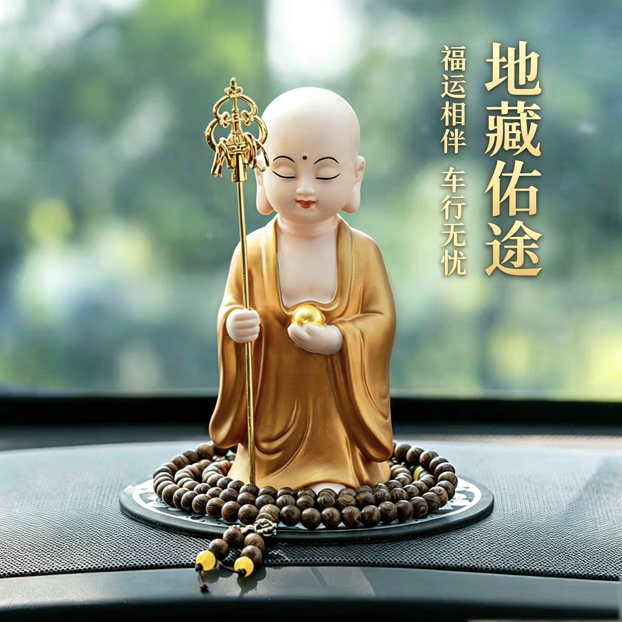 汽车地藏王佛像创意个性高档车载保平安中控台车内摆件车上装饰品