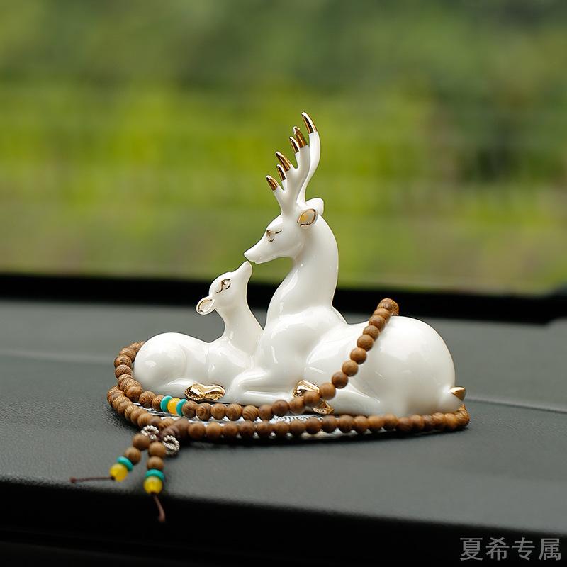 一路平安白瓷小鹿车载摆件