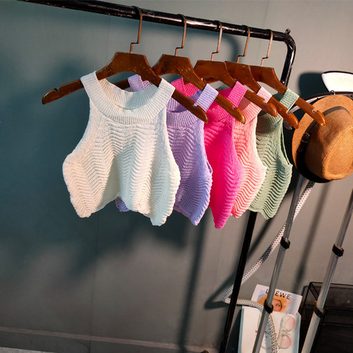 纯色挂脖波浪纹挂脖韩国风吊带