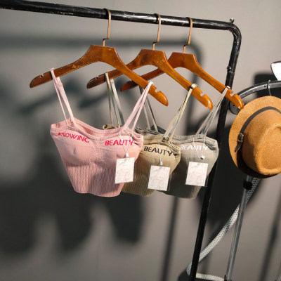 字母带胸垫一体式吊带背心性感