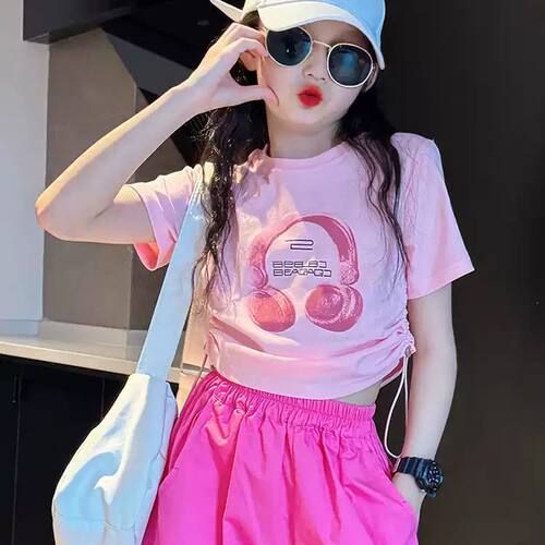 女童短款t恤夏季新款粉色短袖