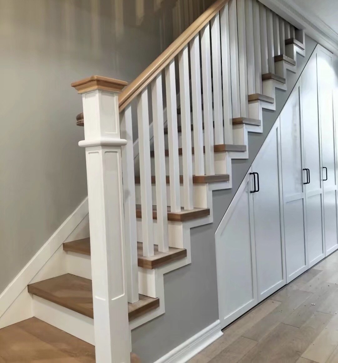 简欧实木储藏柜楼梯日系复式房楼梯橡胶木上海嘉定楼梯玻璃扶手橡