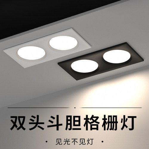 双头筒灯双孔嵌入式超薄开孔10*20cm格栅灯店铺商用led射灯斗胆灯