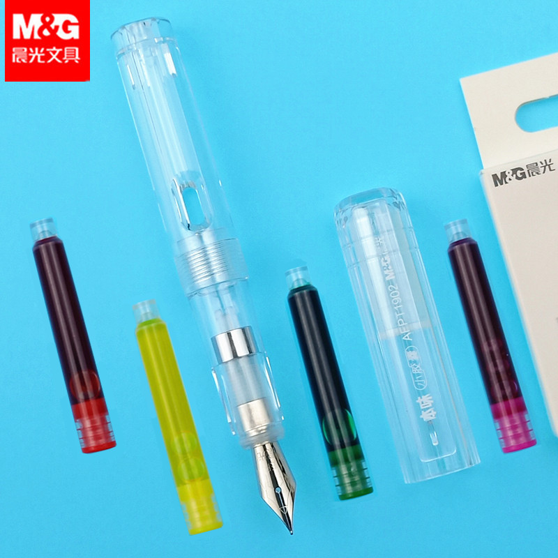晨光透明墨囊红黄蓝10色学生钢笔