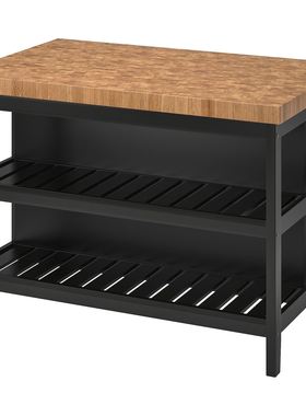 宜家瓦德侯玛 厨房岛台，黑色/橡木，126x79x90 厘米正品代购