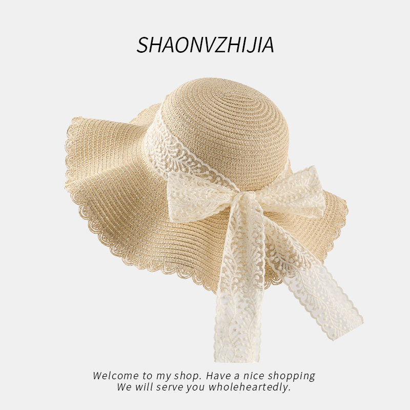 蕾丝蝴蝶结草帽女夏季户外遮阳渔夫帽海边沙滩大帽檐防晒太阳帽子,服饰配件/皮带/帽子/围巾,帽子,淘宝优惠券,粉丝福利购,淘宝优惠卷