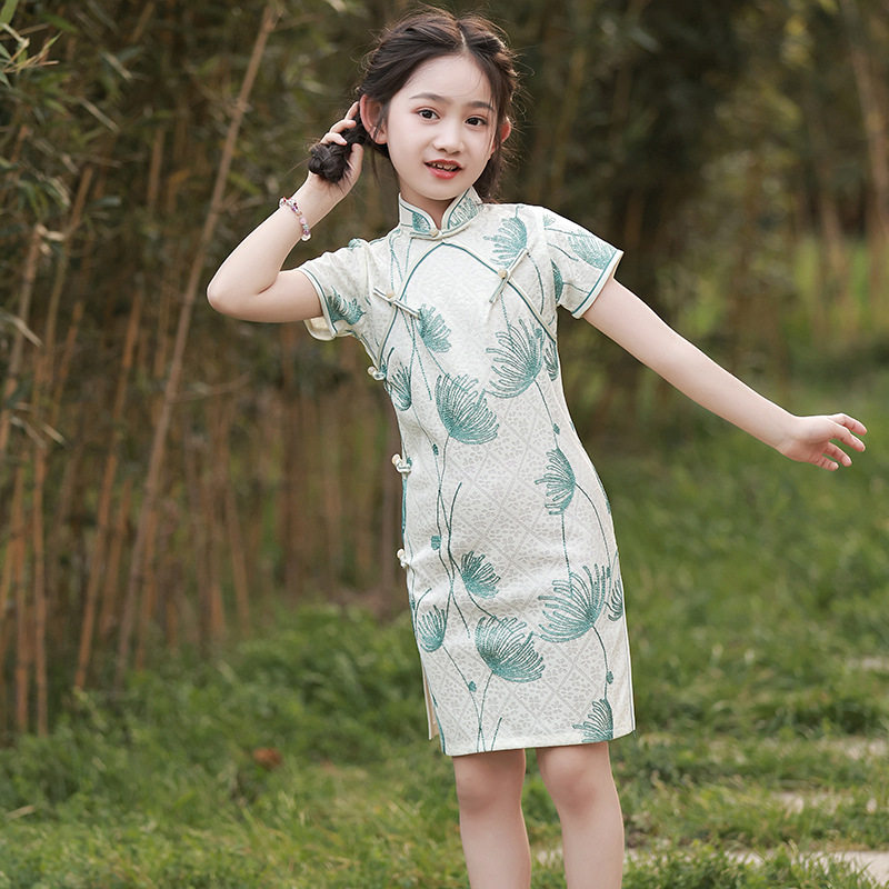 女童旗袍夏季短袖中国风儿童改良复古连衣裙小女孩洋气公主裙薄款