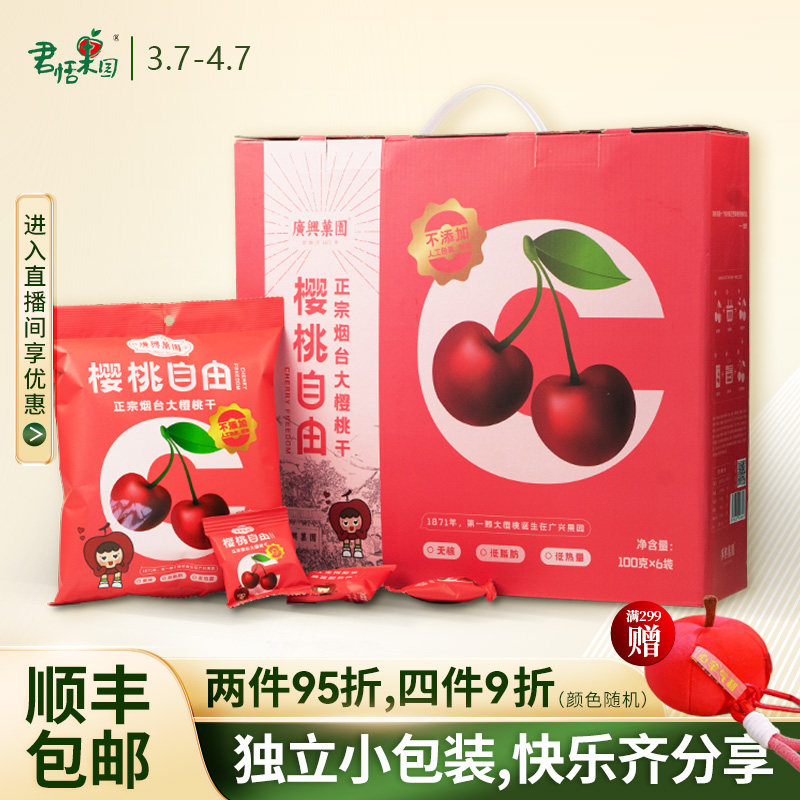 君恬果园樱桃自由樱桃干车厘子果干去核烟台特产休闲零食礼盒
