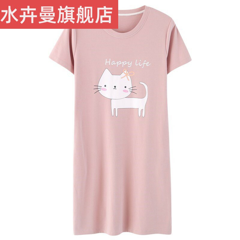 连体睡衣女夏裙子中长款棉韩版宽松清新可外穿夏天可爱睡裙