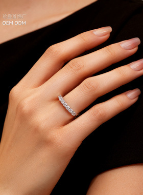 S925纯银七公主莫桑石排戒指女闭口轻奢高端简约时尚超闪叠戴指环