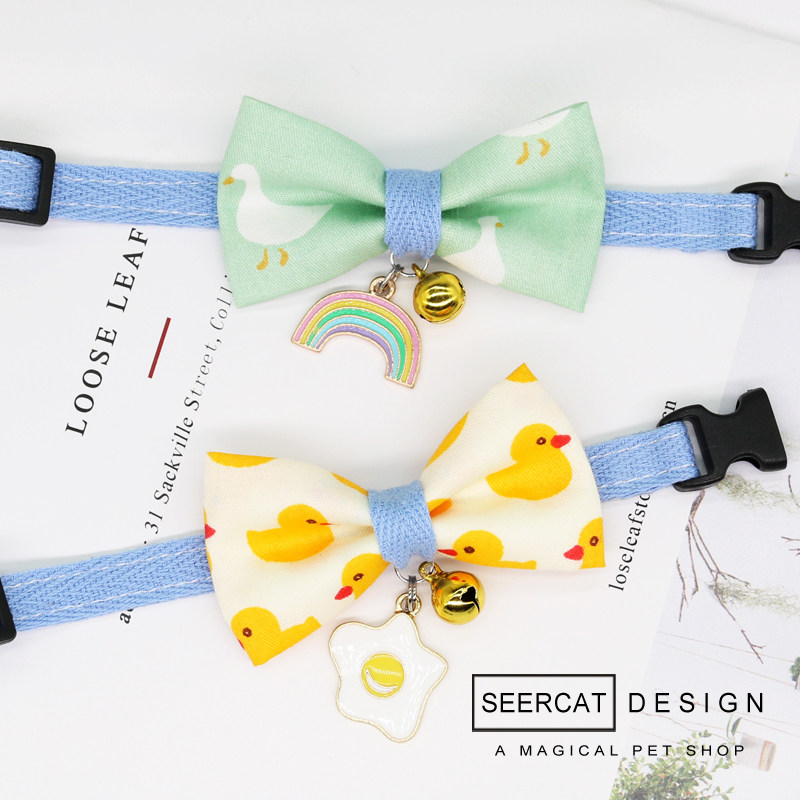 手工宠物春夏季卡通牌铃铛项圈猫咪蝴蝶结饰品泰迪贵宾小型犬用品