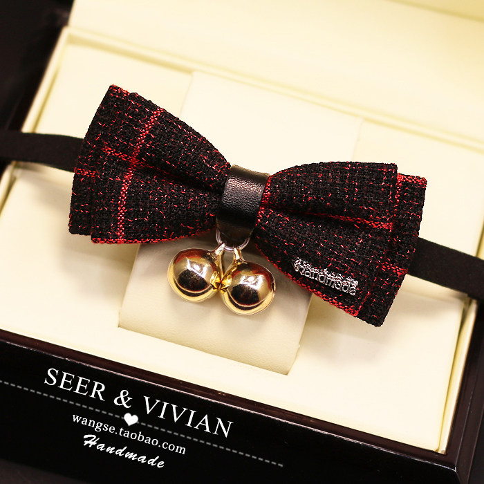 手工宠物猫狗英伦风复古绅士领结铃铛蝴蝶结项圈猫咪狗狗饰品泰迪