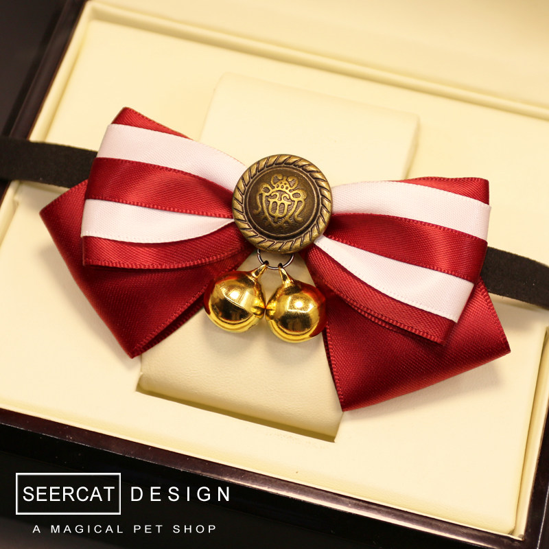 小色猫 宠物饰品手工猫咪狗狗领结泰迪比熊铃铛蝴蝶结挂牌项圈