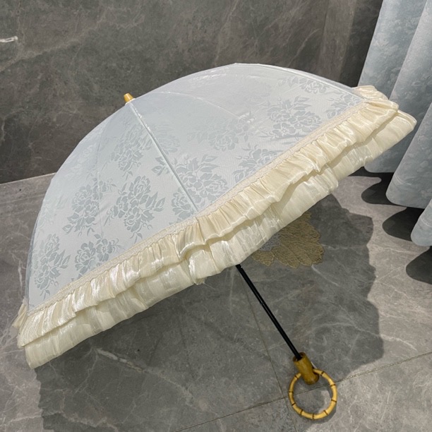 日韩缎蕾丝花边提花雨伞女晴雨两用折叠遮阳伞防晒防紫外线太阳伞