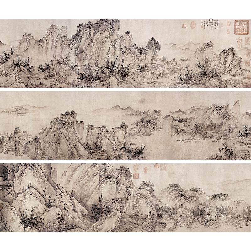 高清复刻金代太古遗民江山行旅图国画北方山水长卷艺术微喷装饰画