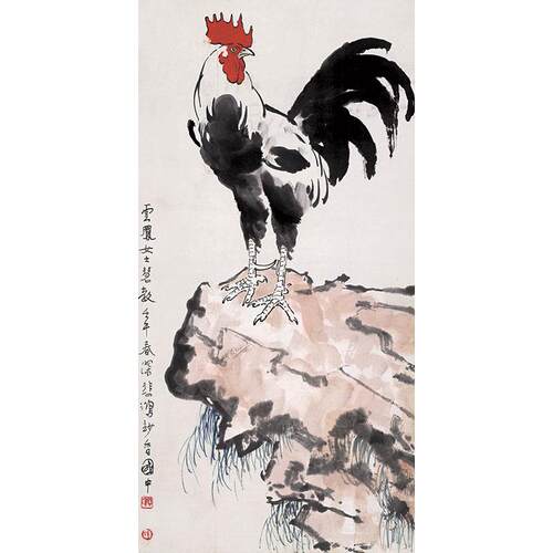 名画复制品刻徐悲鸿雄鸡
