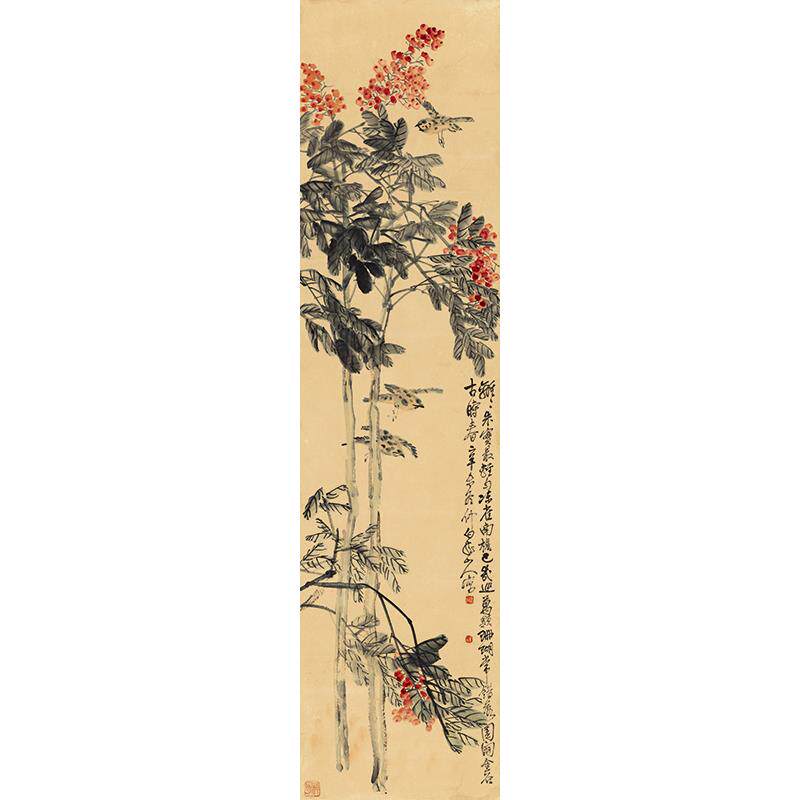 名画复制品王震花鸟图轴写意水墨花鸟画国画艺术微喷临摹装饰画