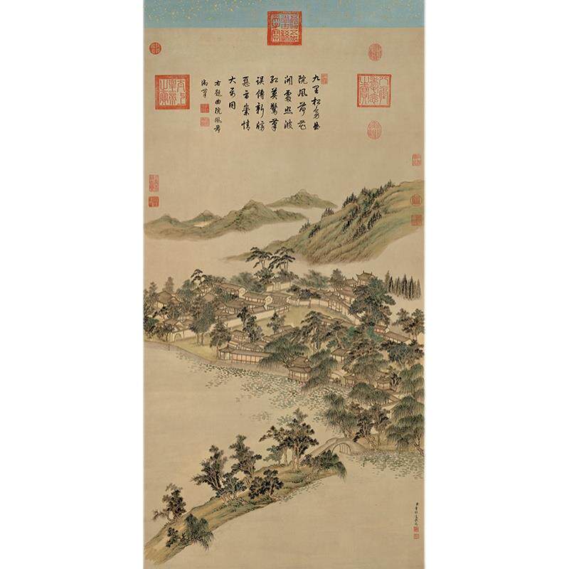 名画复制董邦达曲苑风荷国画山水风景西湖十景微喷教学临摹装饰画