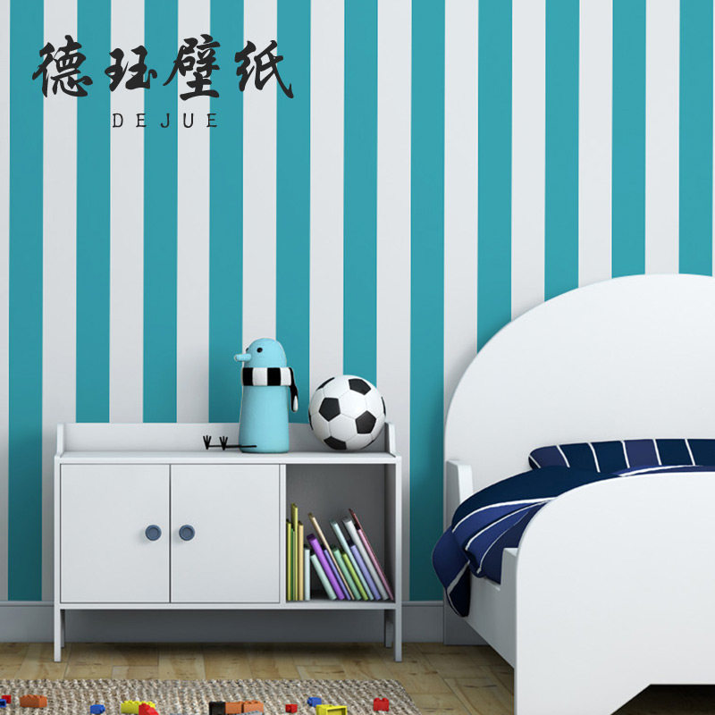 现代简约蓝色粉色条纹墙纸儿童房壁纸男孩卧室北欧客厅公主粉女孩