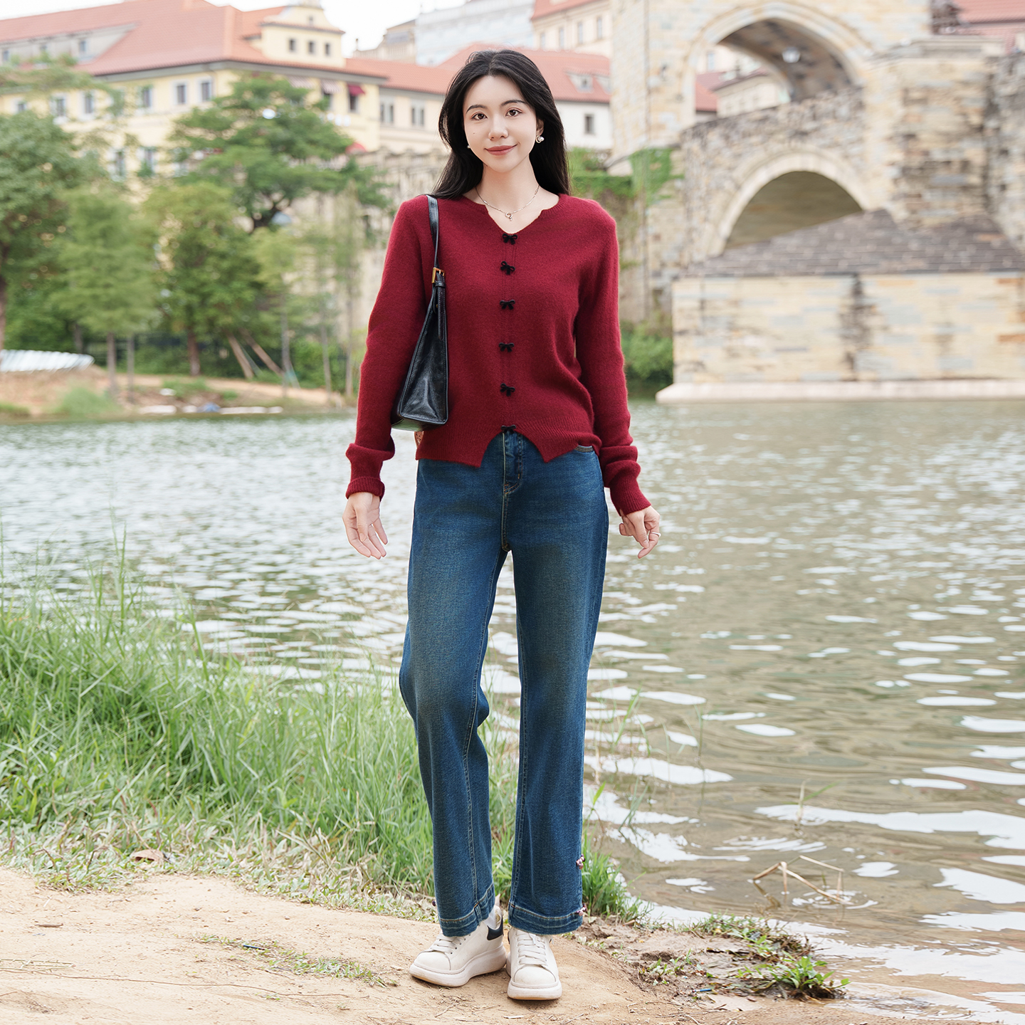 甜美风V领针织开衫女长袖上衣