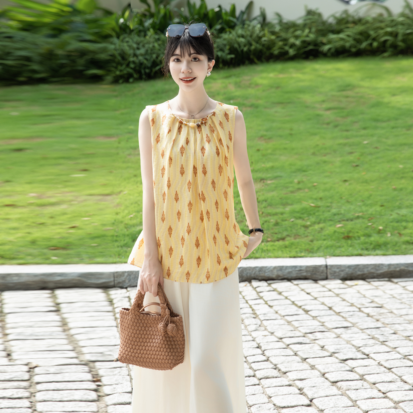 五丁目衣舍黄色印花衬衫女