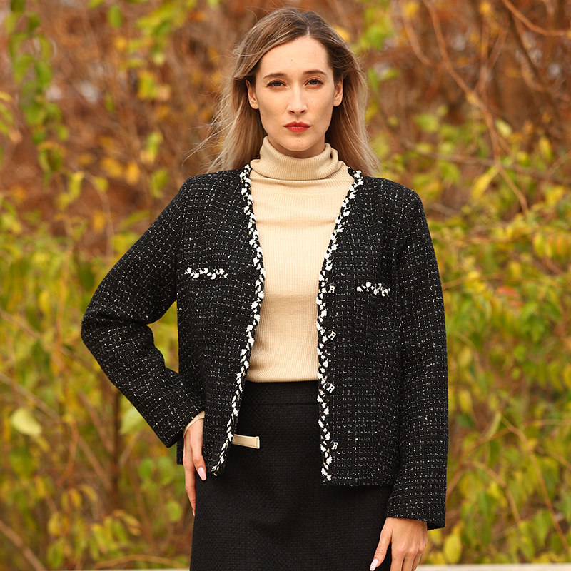 五丁目衣舍秋冬新款经典休闲女上衣小香风格子短外套48805964