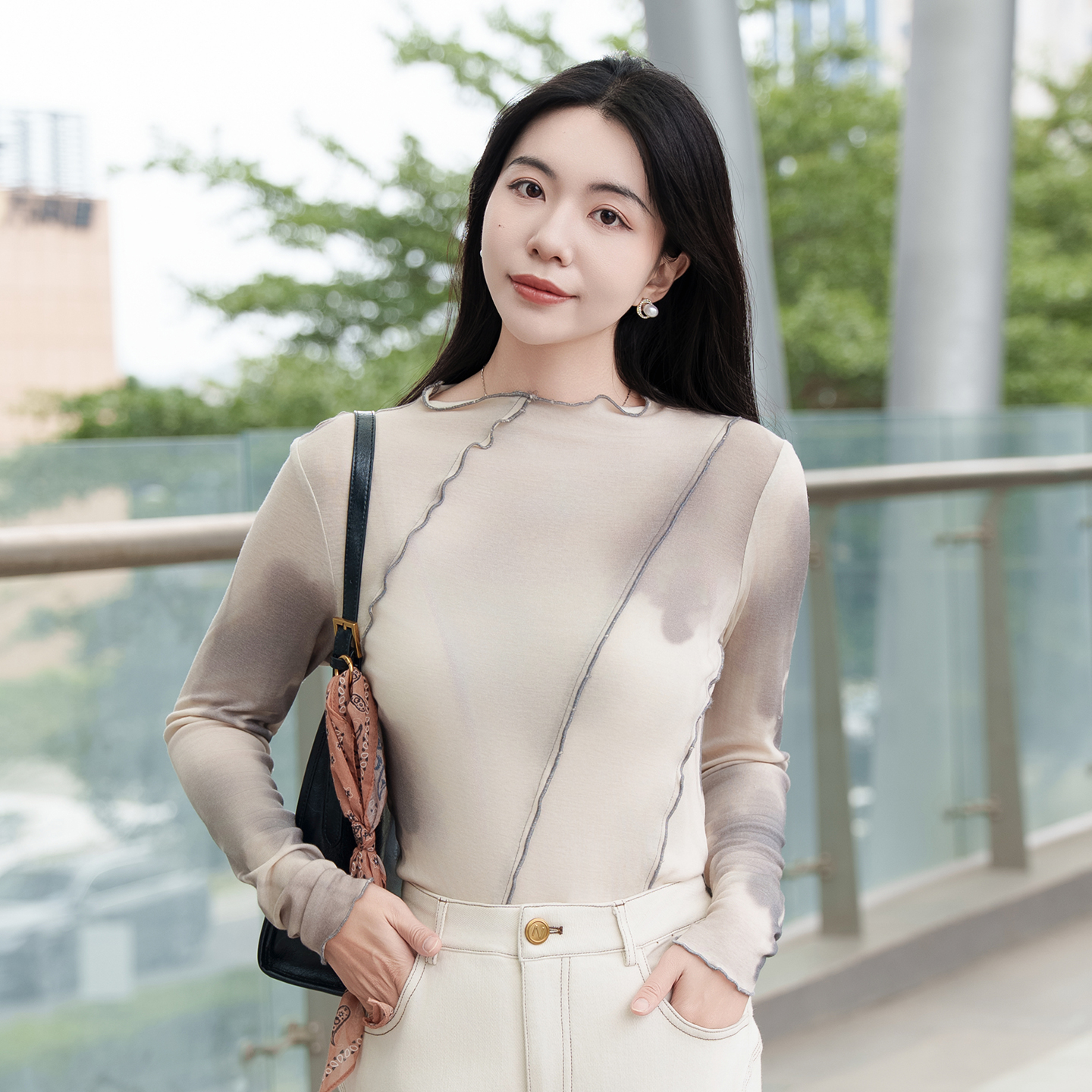 复古扎染长袖T恤女宽松