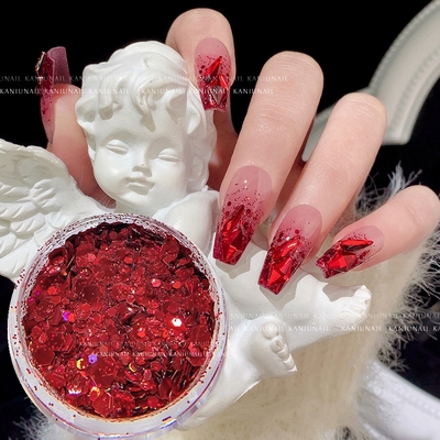 新年爆闪碎钻红色亮片粉饰品