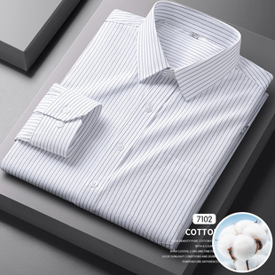 商务休闲职业男士 2026春季 男长袖 中青年黑色宽细条纹衬衫 衬衣 新款