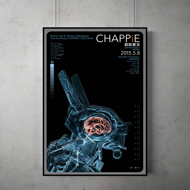 Chappie 超能查派经典电影海报装饰画影院酒吧个性儿童房床头挂画图片