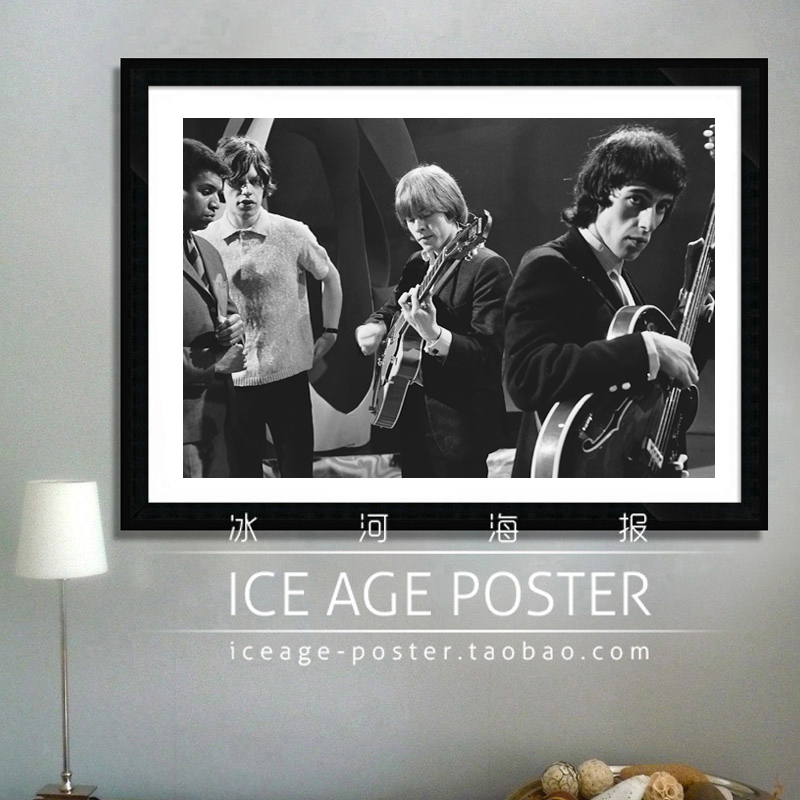 黑白摄影The Rolling Stones 滚石乐队摇滚音乐海报餐厅酒吧挂画