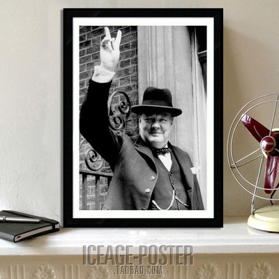 英国首相 Churchill 丘吉尔 装饰画 有框 二战人物 餐厅酒吧挂画