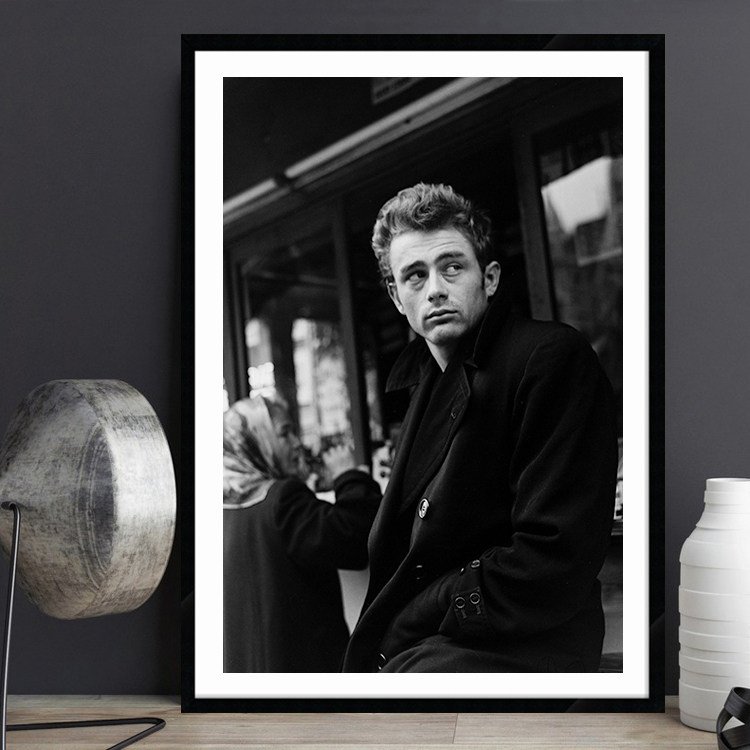 James Dean 詹姆斯迪恩海报装饰画黑白怀旧复古照片酒吧有框挂画