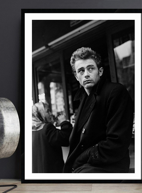 James Dean 詹姆斯迪恩海报装饰画黑白怀旧复古照片酒吧有框挂画