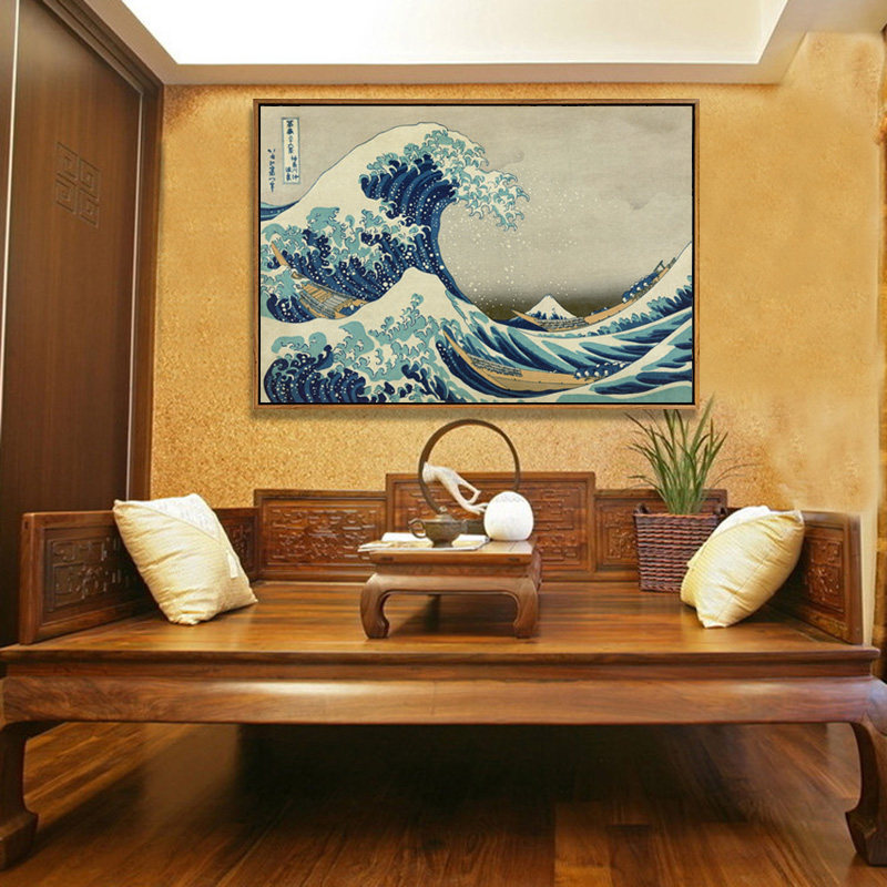 葛饰北斋神奈川冲浪里浮世绘装饰画客厅餐厅玄关日式料理店壁挂画