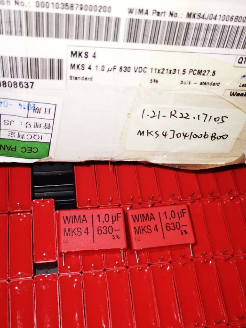 原盒WIMA威马 630V 105 MKS4 1UF 1.0UF/630V 薄膜电容器 P27.5MM