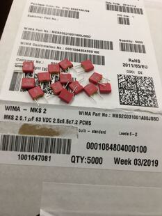 德国威玛威马WIMA 104\100nf\0.1UF\63V J\K MKS2 P5薄膜电容器